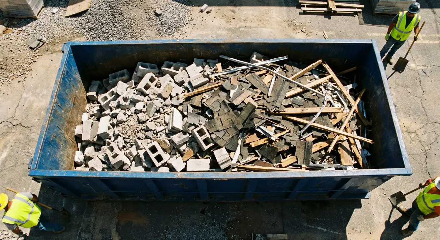 Roll-off dumpster loaded with construction debris in Lumberton, TX