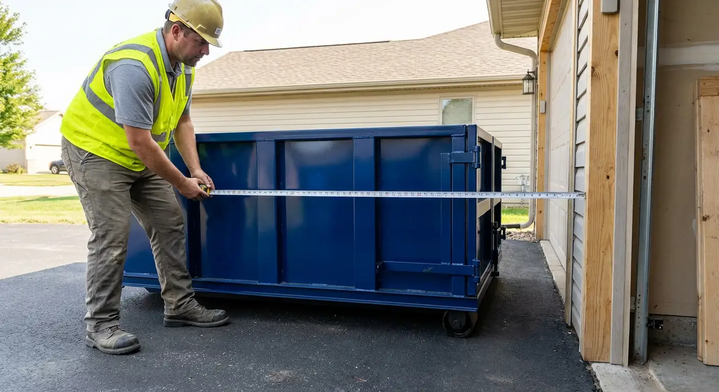 Site assessment for dumpster placement showing clearance requirements in Lumberton, TX