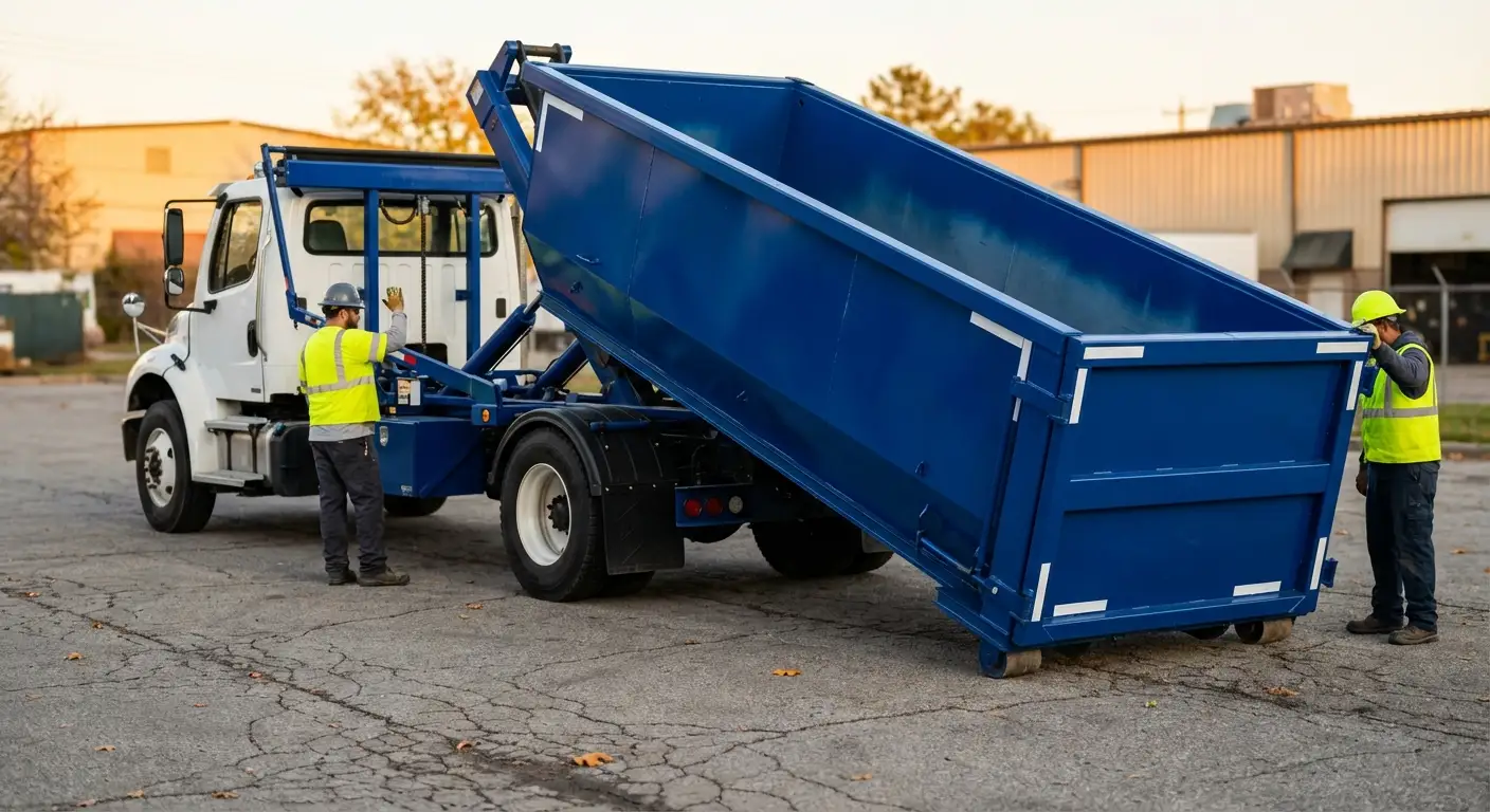 Roll-off dumpster rental truck protecting driveway surfaces in Lumberton, TX